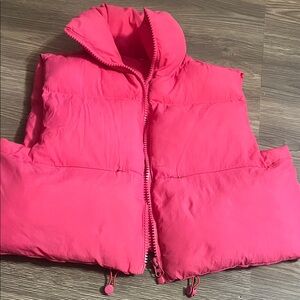 Womans Cropped Pink Puffer Vest